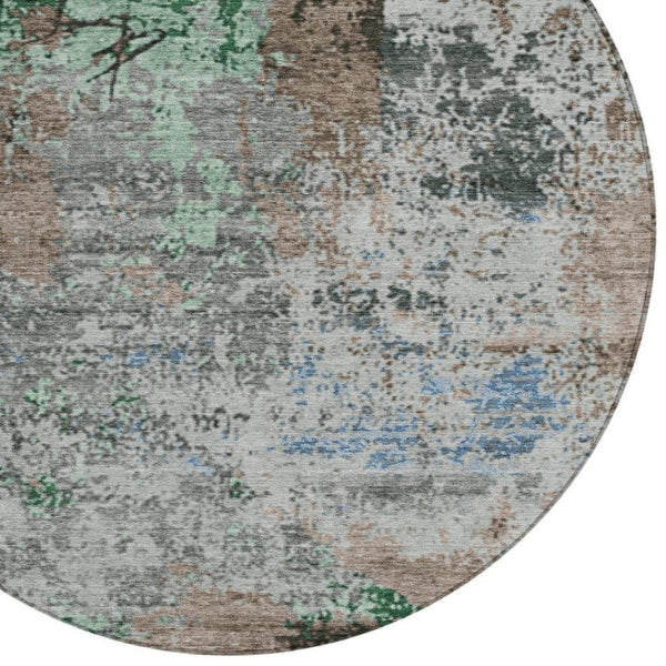 HomeRoots 8' Taupe and Ivory Round Abstract Washable Rug – Stylish, Durable, Indoor/Outdoor, Easy-Clean Design 625537
