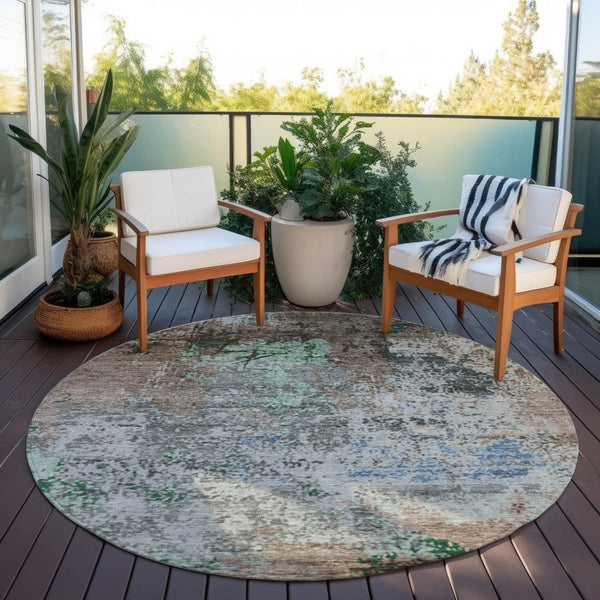 HomeRoots 8' Taupe and Ivory Round Abstract Washable Rug – Stylish, Durable, Indoor/Outdoor, Easy-Clean Design 625537