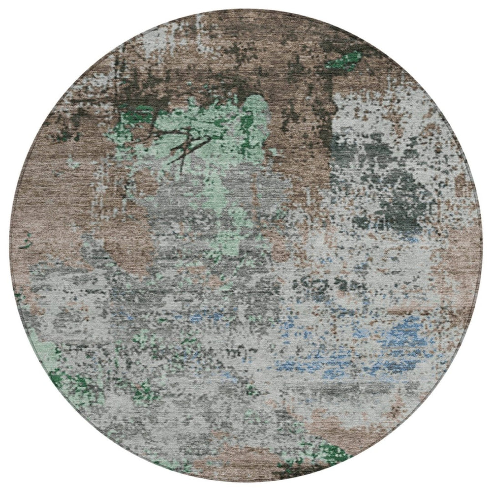 HomeRoots 8' Taupe and Ivory Round Abstract Washable Rug – Stylish, Durable, Indoor/Outdoor, Easy-Clean Design 625537