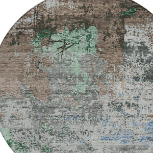 HomeRoots 8' Taupe and Ivory Round Abstract Washable Rug – Stylish, Durable, Indoor/Outdoor, Easy-Clean Design 625537