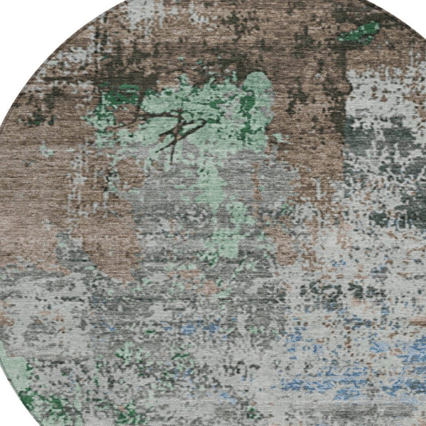 HomeRoots 8' Taupe and Ivory Round Abstract Washable Rug – Stylish, Durable, Indoor/Outdoor, Easy-Clean Design 625537