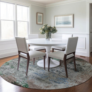 HomeRoots 8' Taupe and Ivory Round Abstract Washable Rug – Stylish, Durable, Indoor/Outdoor, Easy-Clean Design 625537