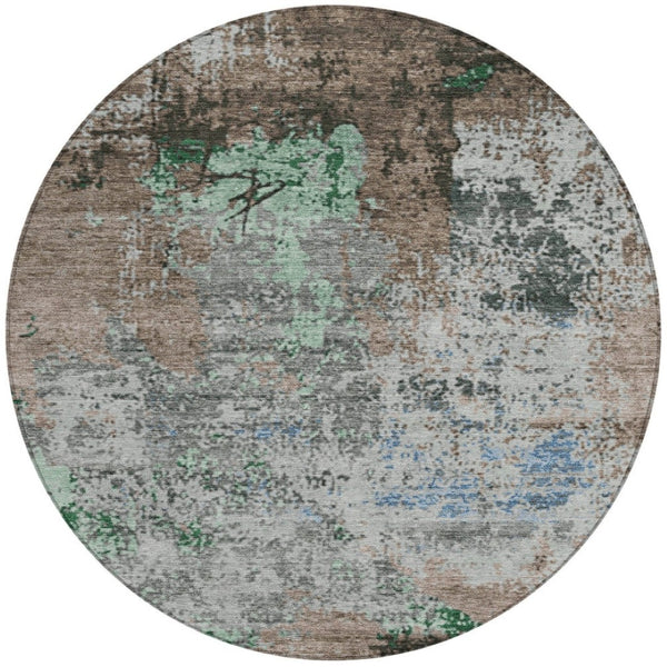 HomeRoots 8' Taupe and Ivory Round Abstract Washable Rug – Stylish, Durable, Indoor/Outdoor, Easy-Clean Design 625537