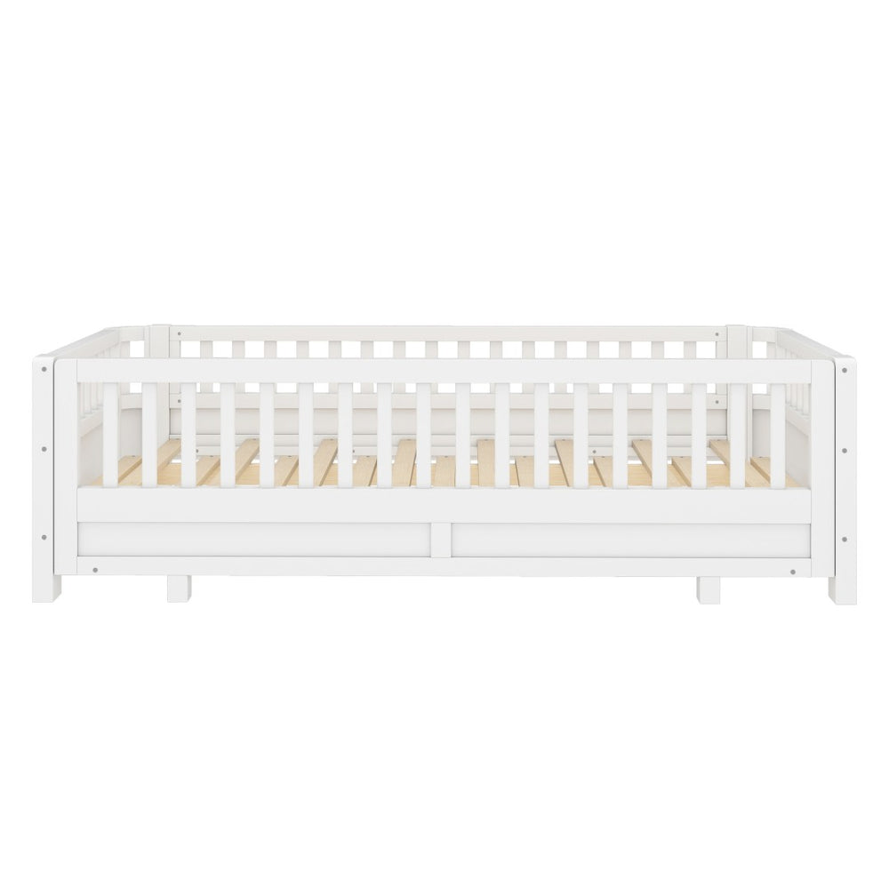 English Elm Twin Xl Platform Bed Frame With Guardrails - Solid Pine Wood, Convertible To Queen, White Finish W1580S00241-GIGA