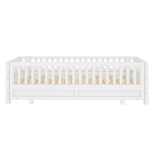 English Elm Twin Xl Platform Bed Frame With Guardrails - Solid Pine Wood, Convertible To Queen, White Finish W1580S00241-GIGA