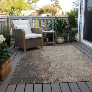 HomeRoots 5' X 8' Taupe and Beige Abstract Area Rug - Stylish, Durable, Washable for Indoor & Outdoor Spaces 625572