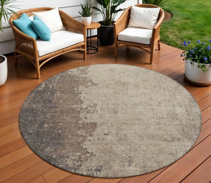 HomeRoots 8' Taupe and Beige Round Abstract Rug - Stylish, Machine Washable, Indoor & Outdoor, Durable Design 625573