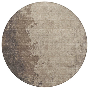 HomeRoots 8' Taupe and Beige Round Abstract Rug - Stylish, Machine Washable, Indoor & Outdoor, Durable Design 625573