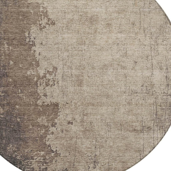 HomeRoots 8' Taupe and Beige Round Abstract Rug - Stylish, Machine Washable, Indoor & Outdoor, Durable Design 625573