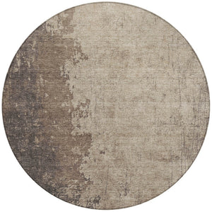 HomeRoots 8' Taupe and Beige Round Abstract Rug - Stylish, Machine Washable, Indoor & Outdoor, Durable Design 625573