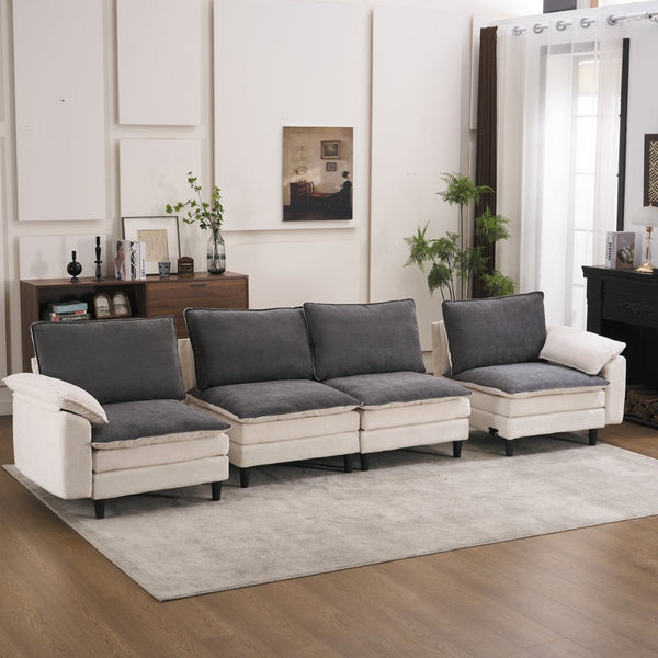 English Elm 129.92" Chenille Cloud Sectional Modular L Shaped Sofa with Ottoman Deep Lounge Seating W5029S00003