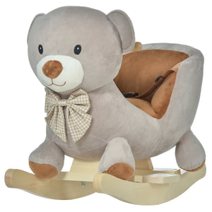 English Elm Qaba Plush Bear Toddler Rocker with Wooden Base Sound Feature and Safety Belt W2225P229171