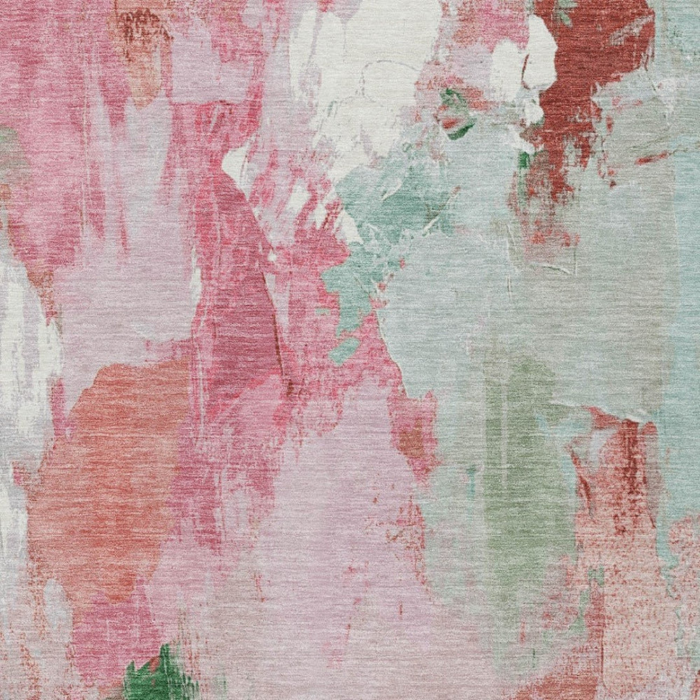HomeRoots 5' X 8' Blush and Green Abstract Indoor-Outdoor Area Rug – Durable, Washable, Stylish & Versatile! 625608