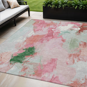 HomeRoots 5' X 8' Blush and Green Abstract Indoor-Outdoor Area Rug – Durable, Washable, Stylish & Versatile! 625608