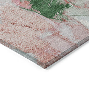 HomeRoots 8' Blush and Green Round Abstract Area Rug - Stylish, Washable, Perfect for Indoor and Outdoor Spaces! 625609