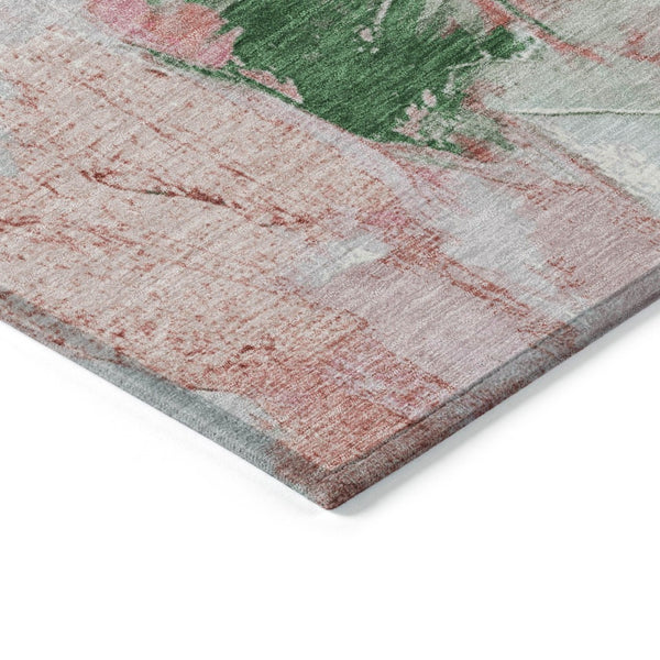 HomeRoots 8' Blush and Green Round Abstract Area Rug - Stylish, Washable, Perfect for Indoor and Outdoor Spaces! 625609