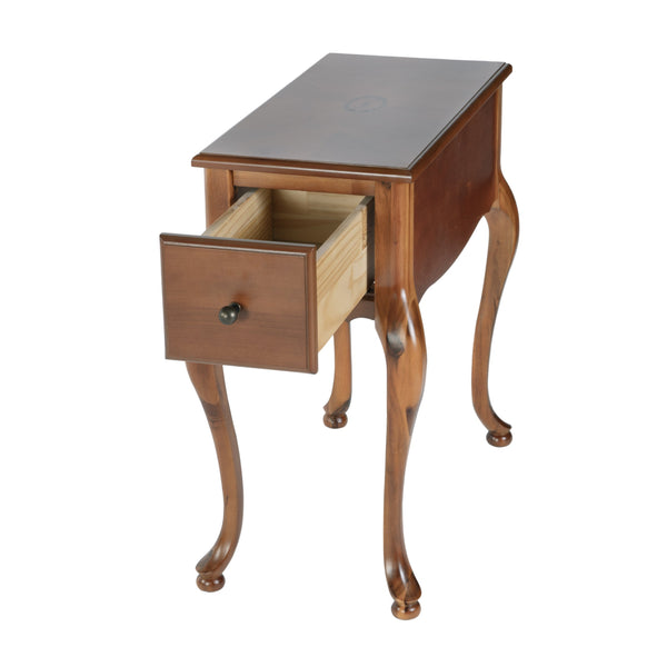 Butler Specialty Company Andre Elegant Wood End Table With Curved Legs And Functional Drawer Storage Medium Brown Rubberwood,Mdf,Acacia,Pine,Plywood 6256101-butler