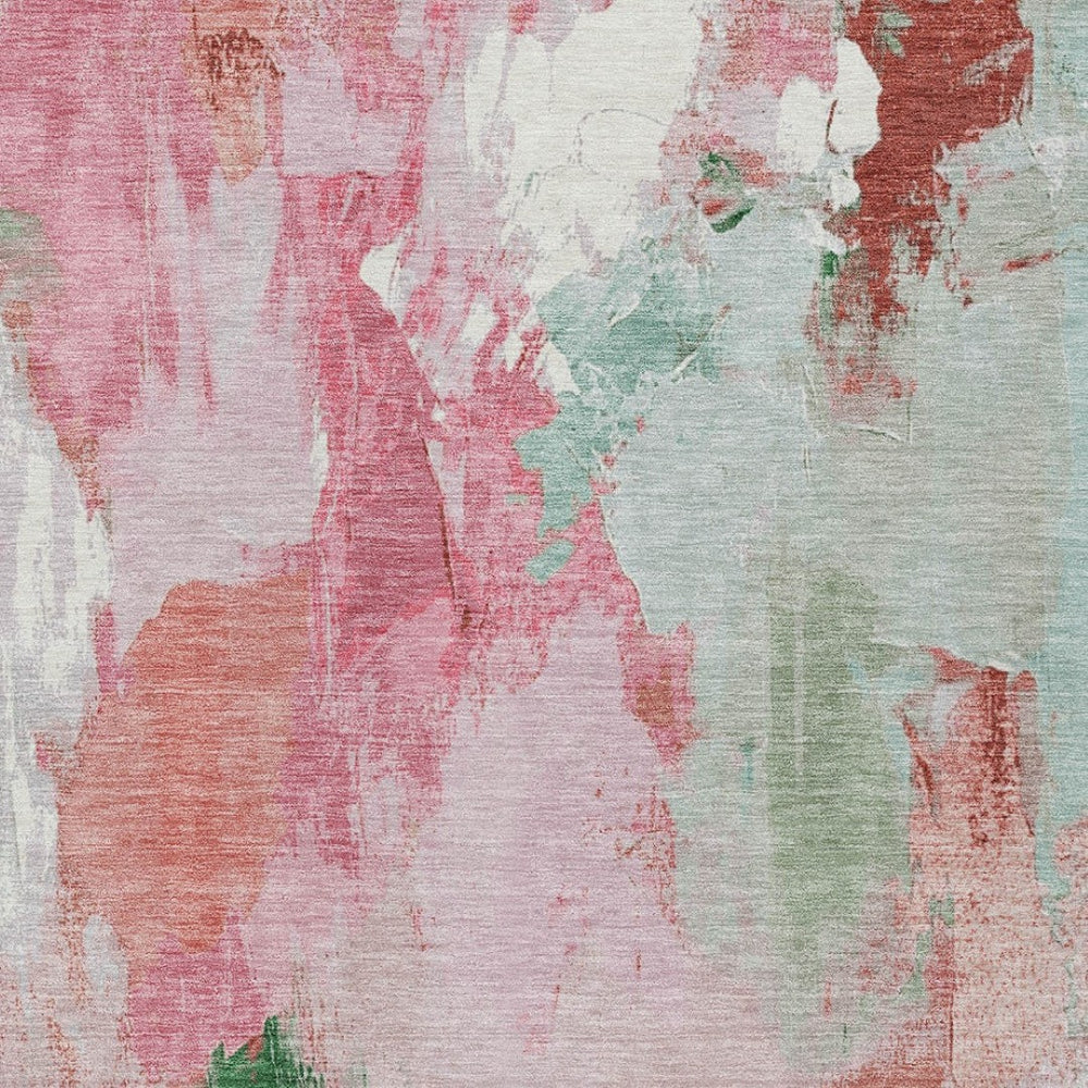 HomeRoots 8' X 10' Stylish Blush & Green Abstract Washable Area Rug for Indoor/Outdoor Use – Durable & Chic 625610