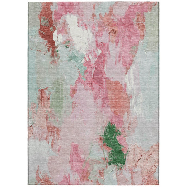 HomeRoots 9' X 12' Blush & Green Abstract Washable Area Rug – Stylish, Stain-Resistant for Indoor/Outdoor Use! 625611