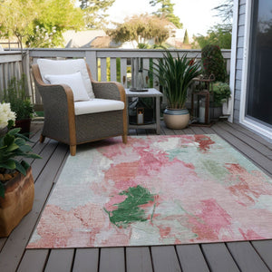HomeRoots 9' X 12' Blush & Green Abstract Washable Area Rug – Stylish, Stain-Resistant for Indoor/Outdoor Use! 625611