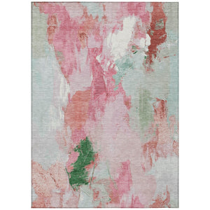 HomeRoots 9' X 12' Blush & Green Abstract Washable Area Rug – Stylish, Stain-Resistant for Indoor/Outdoor Use! 625611