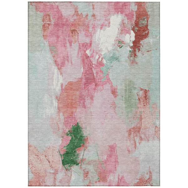 HomeRoots 9' X 12' Blush & Green Abstract Washable Area Rug – Stylish, Stain-Resistant for Indoor/Outdoor Use! 625611