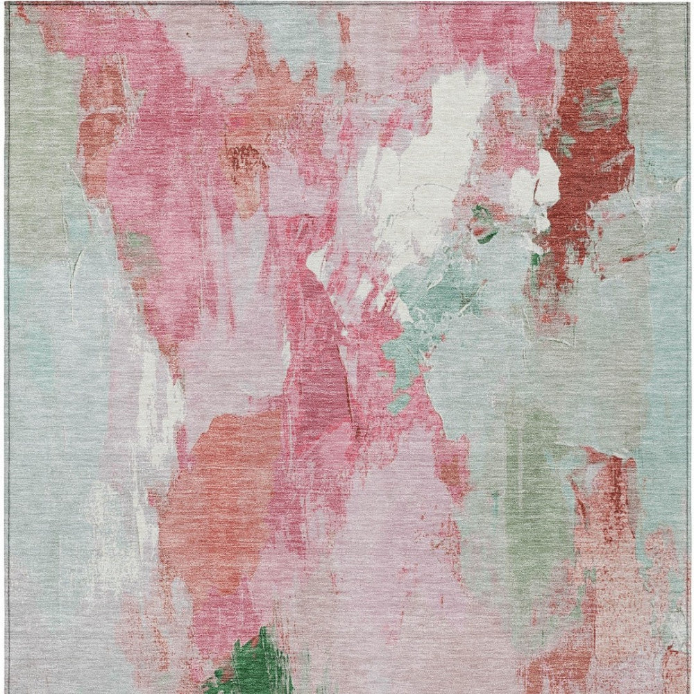 HomeRoots 10' X 14' Blush and Green Abstract Washable Area Rug – Stylish, Durable, Perfect for Indoor & Outdoor Use 625612
