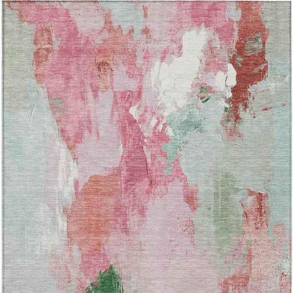 HomeRoots 10' X 14' Blush and Green Abstract Washable Area Rug – Stylish, Durable, Perfect for Indoor & Outdoor Use 625612