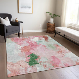 HomeRoots 10' X 14' Blush and Green Abstract Washable Area Rug – Stylish, Durable, Perfect for Indoor & Outdoor Use 625612