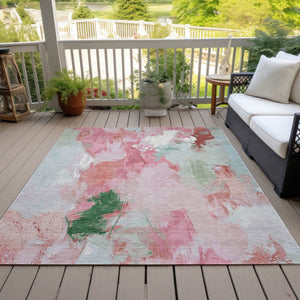 HomeRoots 10' X 14' Blush and Green Abstract Washable Area Rug – Stylish, Durable, Perfect for Indoor & Outdoor Use 625612