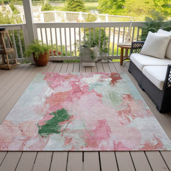 HomeRoots 10' X 14' Blush and Green Abstract Washable Area Rug – Stylish, Durable, Perfect for Indoor & Outdoor Use 625612