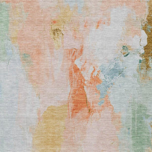 HomeRoots 5' X 8' Abstract Washable Indoor Outdoor Area Rug in Peach & Teal Blue - Durable, Stylish, Versatile! 625614