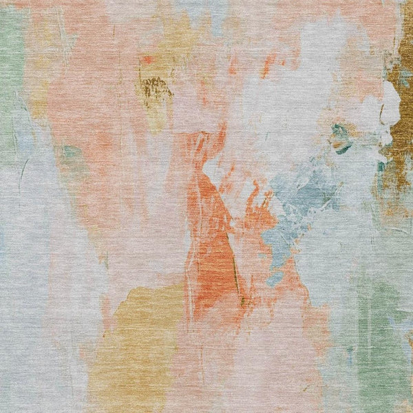 HomeRoots 5' X 8' Abstract Washable Indoor Outdoor Area Rug in Peach & Teal Blue - Durable, Stylish, Versatile! 625614