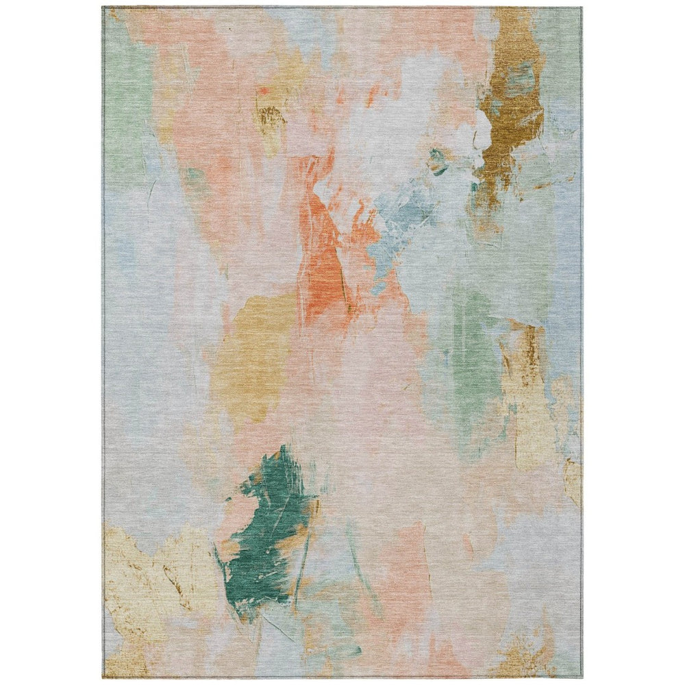 HomeRoots 5' X 8' Abstract Washable Indoor Outdoor Area Rug in Peach & Teal Blue - Durable, Stylish, Versatile! 625614