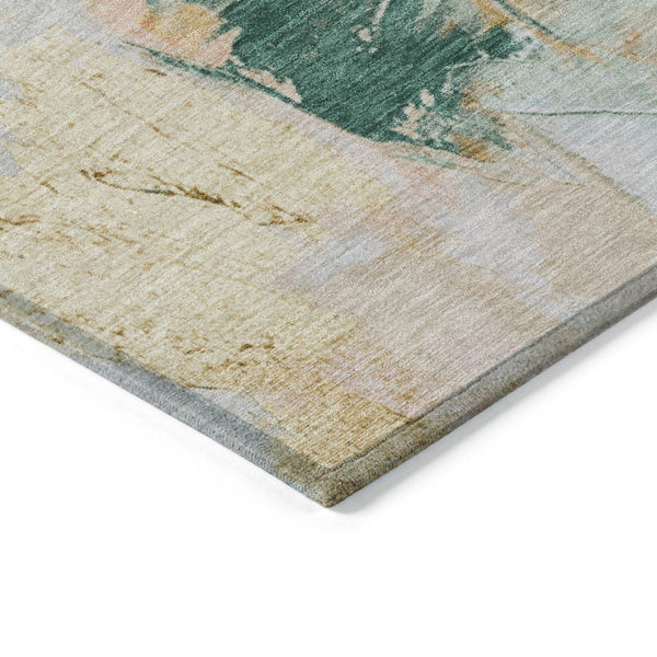 HomeRoots 8' Stylish Peach and Teal Blue Round Abstract Washable Rug for Indoor & Outdoor Living Spaces 625615