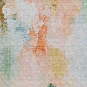 HomeRoots 8' X 10' Peach and Teal Blue Abstract Area Rug - Stylish, Washable, Durable for Indoor & Outdoor Spaces 625616