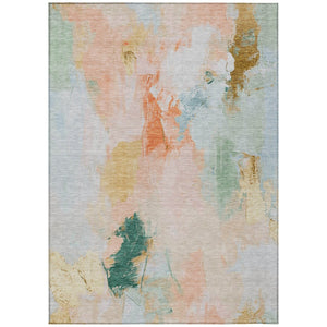 HomeRoots 8' X 10' Peach and Teal Blue Abstract Area Rug - Stylish, Washable, Durable for Indoor & Outdoor Spaces 625616
