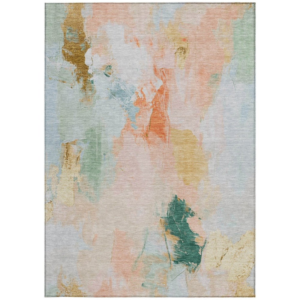 HomeRoots 8' X 10' Peach and Teal Blue Abstract Area Rug - Stylish, Washable, Durable for Indoor & Outdoor Spaces 625616
