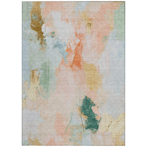 HomeRoots 8' X 10' Peach and Teal Blue Abstract Area Rug - Stylish, Washable, Durable for Indoor & Outdoor Spaces 625616