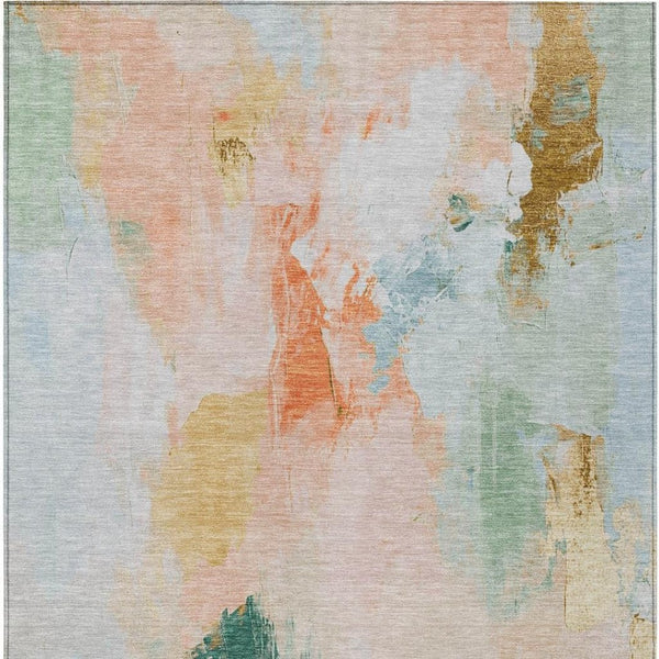 HomeRoots 9' X 12' Stylish Peach and Teal Abstract Area Rug – Durable, Washable, Perfect for Indoor & Outdoor Use 625617