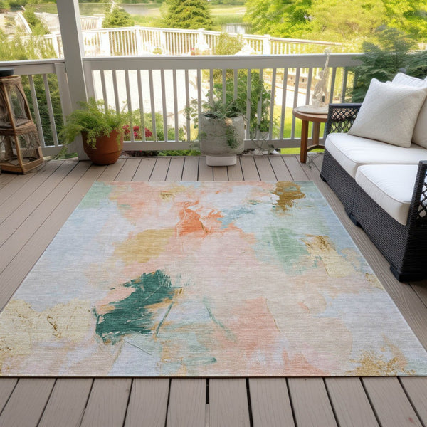 HomeRoots 9' X 12' Stylish Peach and Teal Abstract Area Rug – Durable, Washable, Perfect for Indoor & Outdoor Use 625617