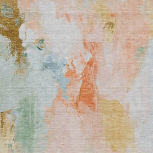 HomeRoots 10' X 14' Abstract Peach and Teal Blue Washable Rug - Indoor/Outdoor, Stain-Resistant, Durable Design! 625618