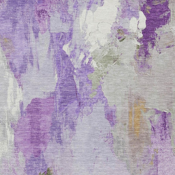 HomeRoots 5' Vibrant Purple and Green Abstract Area Rug – Washable, Durable, Indoor/Outdoor Versatility! 625620