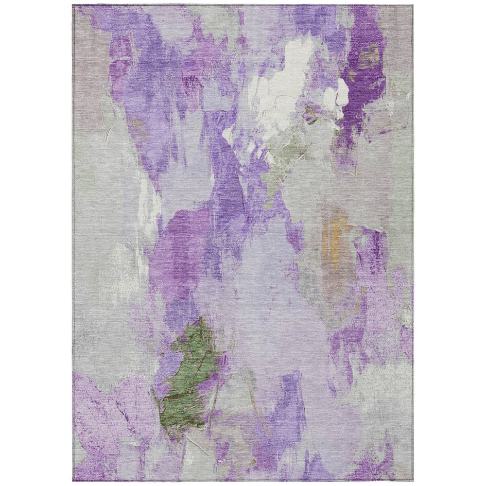 HomeRoots 5' Vibrant Purple and Green Abstract Area Rug – Washable, Durable, Indoor/Outdoor Versatility! 625620