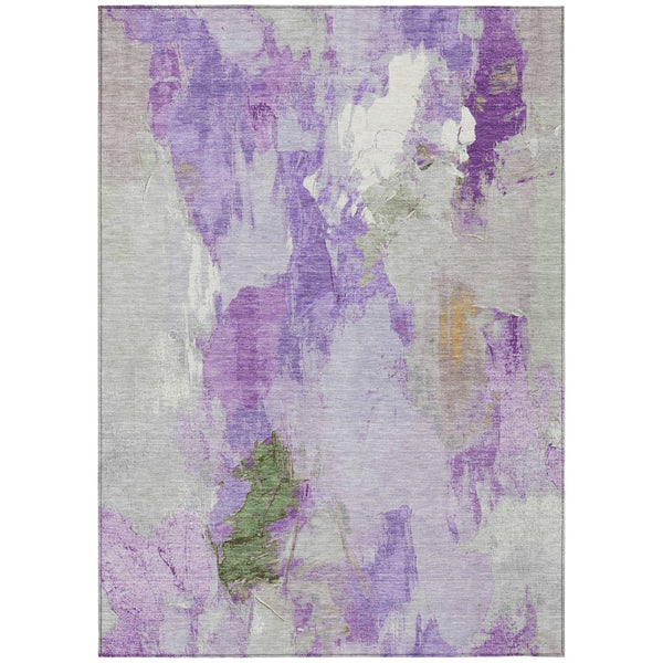 HomeRoots 5' Vibrant Purple and Green Abstract Area Rug – Washable, Durable, Indoor/Outdoor Versatility! 625620
