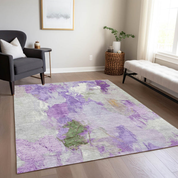 HomeRoots 5' Vibrant Purple and Green Abstract Area Rug – Washable, Durable, Indoor/Outdoor Versatility! 625620