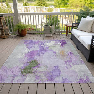 HomeRoots 5' Vibrant Purple and Green Abstract Area Rug – Washable, Durable, Indoor/Outdoor Versatility! 625620