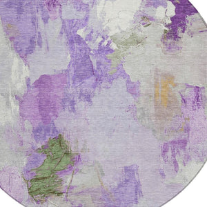 HomeRoots 8' Abstract Round Area Rug in Vibrant Purple and Green - Washable, Durable, Indoor/Outdoor Use 625621