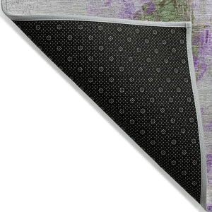 HomeRoots 8' Abstract Round Area Rug in Vibrant Purple and Green - Washable, Durable, Indoor/Outdoor Use 625621