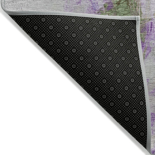 HomeRoots 8' Abstract Round Area Rug in Vibrant Purple and Green - Washable, Durable, Indoor/Outdoor Use 625621